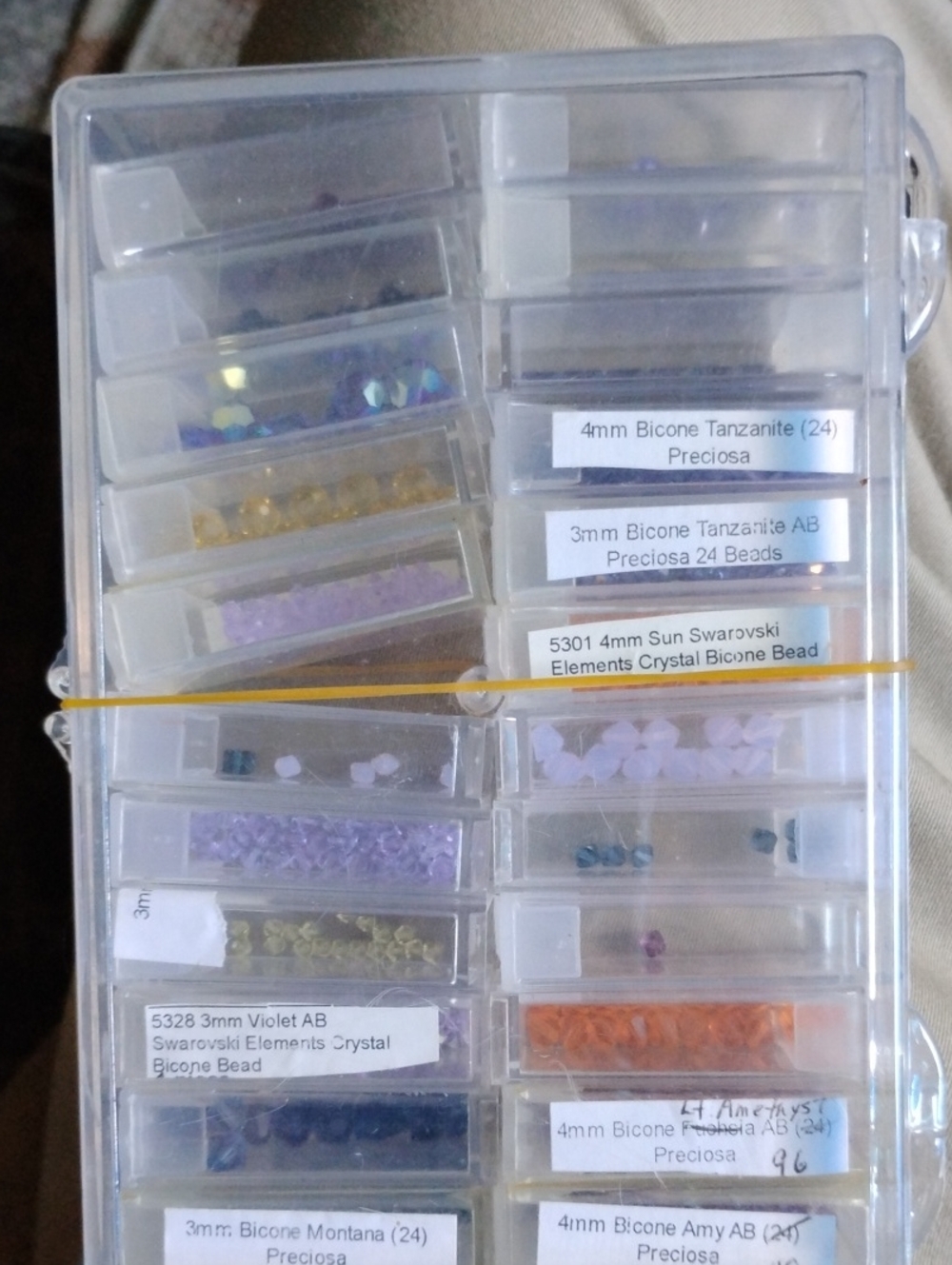 Clear  Jewelry Bead Storage Organizer - Purple/Tanzanite with Swarovski Bead Lot